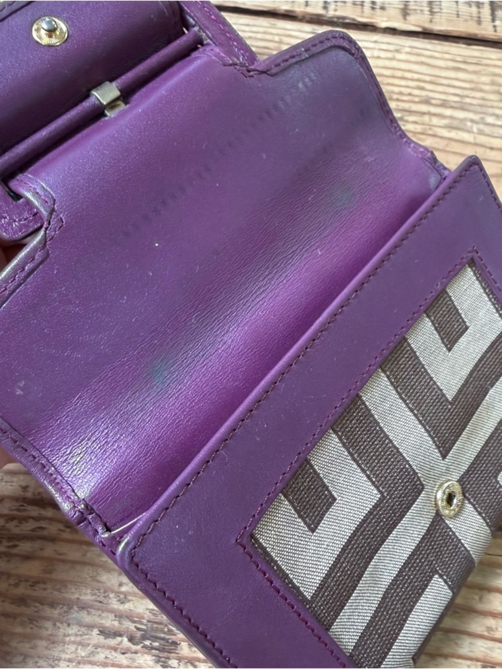 Givenchy Purple Leather & Canvas Buckle Monogram Designer Wallet - Picture 6 of 6